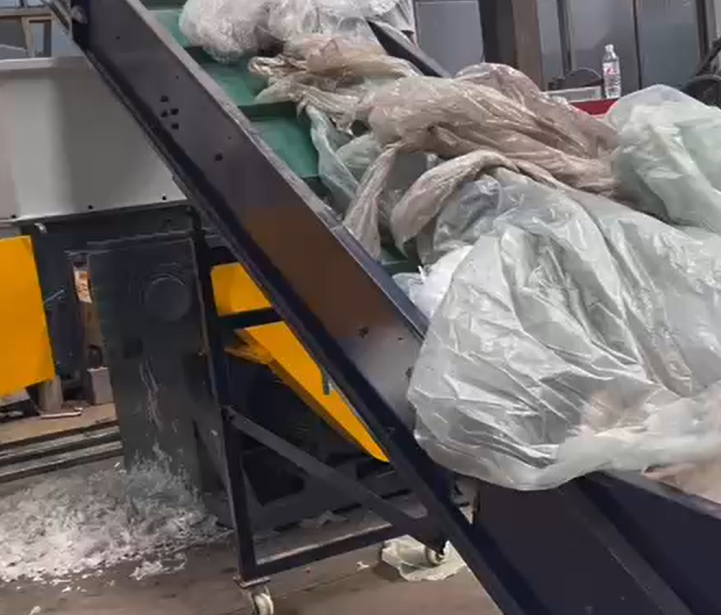 Real image of polythene waste being processed